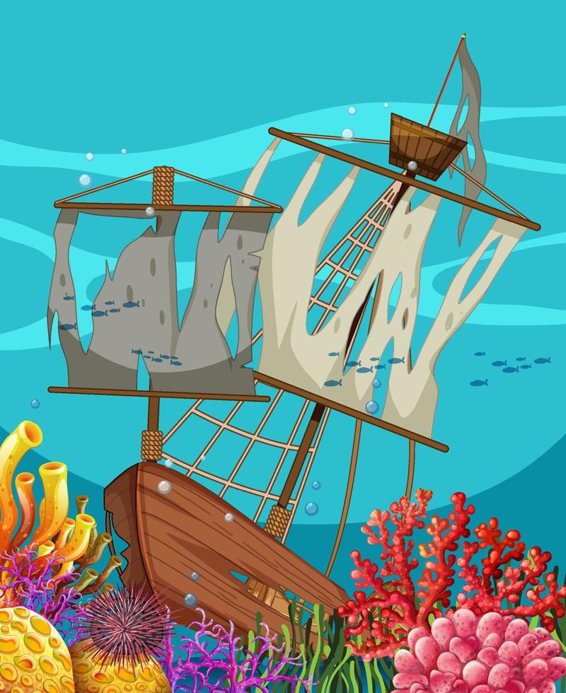 Sinking ship under the ocean vector