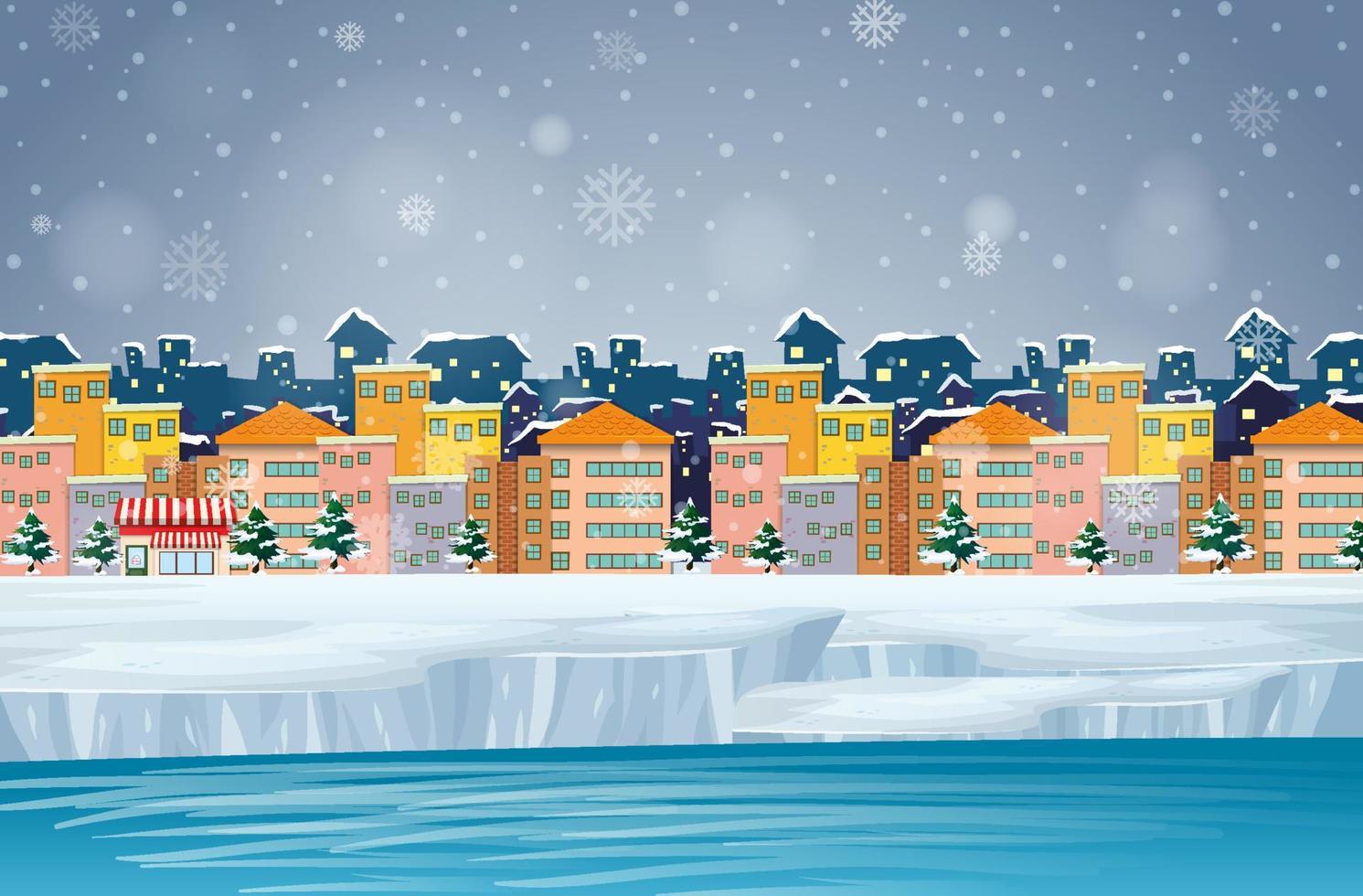 Snowy night in the city background vector