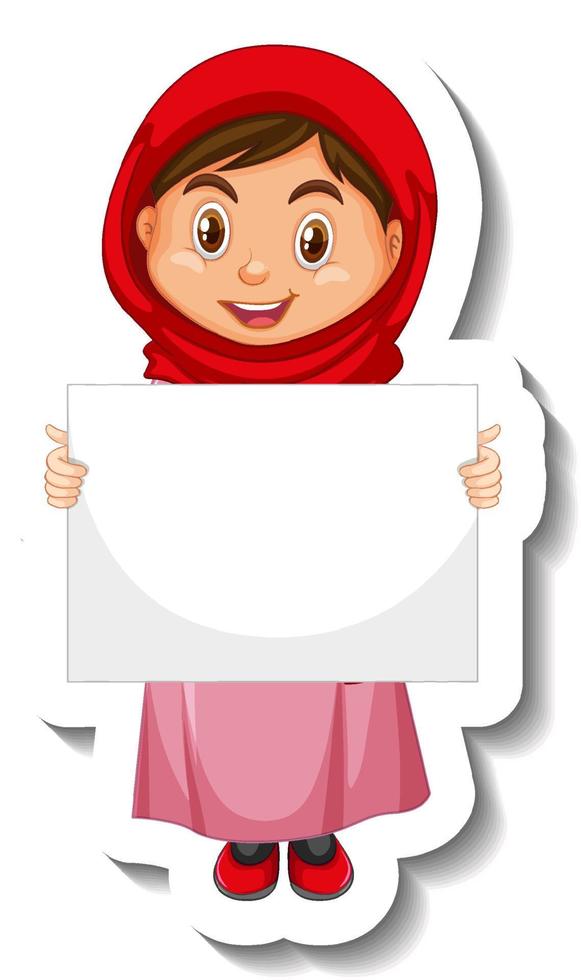 Arab muslim girl holding empty banner vector