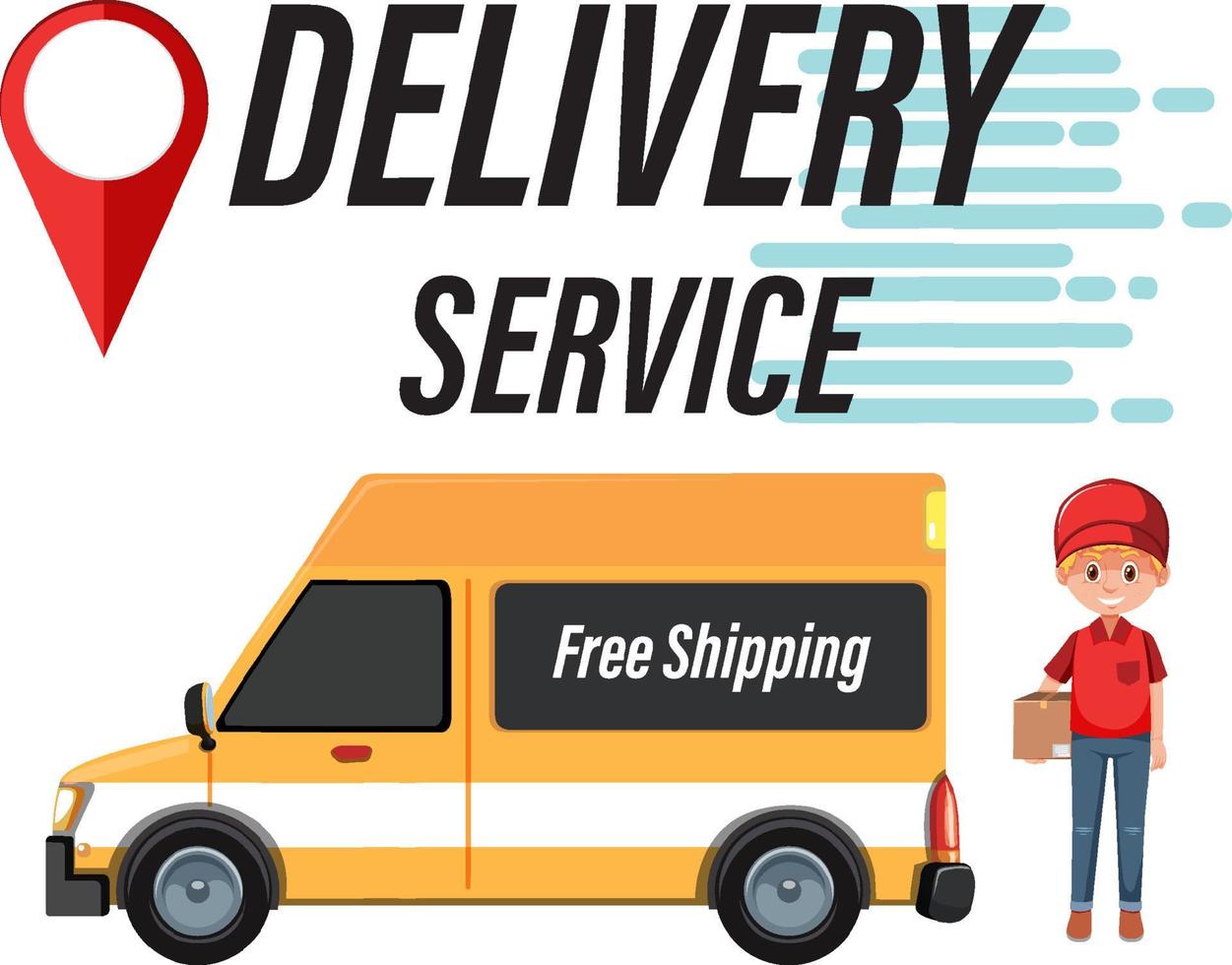 Delivery Service wordmark with courier and panel van vector