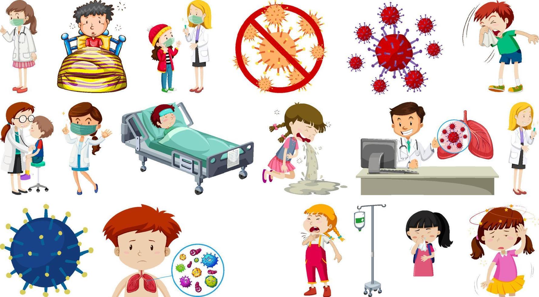 Set of sick people with different symptoms vector