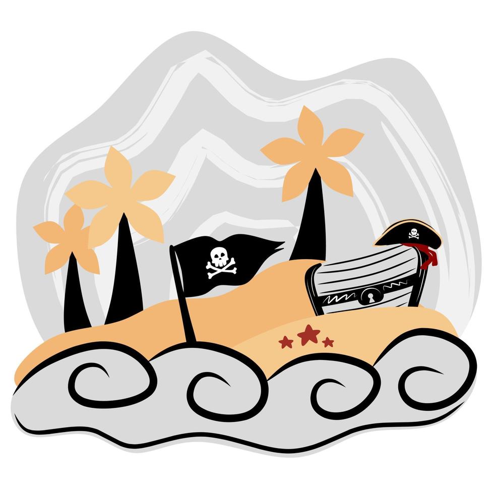 Cartoon pirate island with pirate objects vector