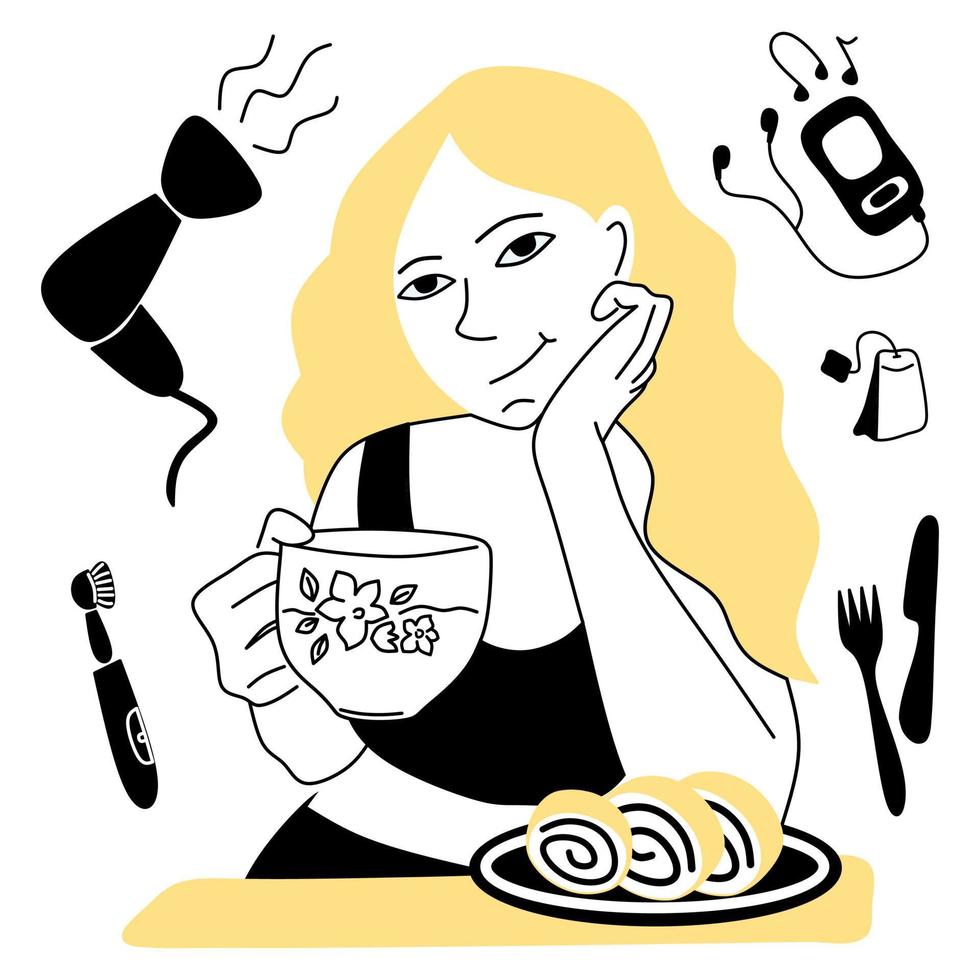 A woman having breakfast in the morning vector