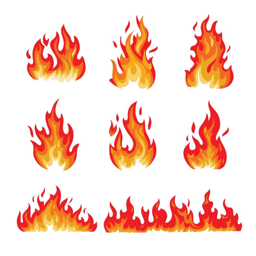 fire flames flat collection vector
