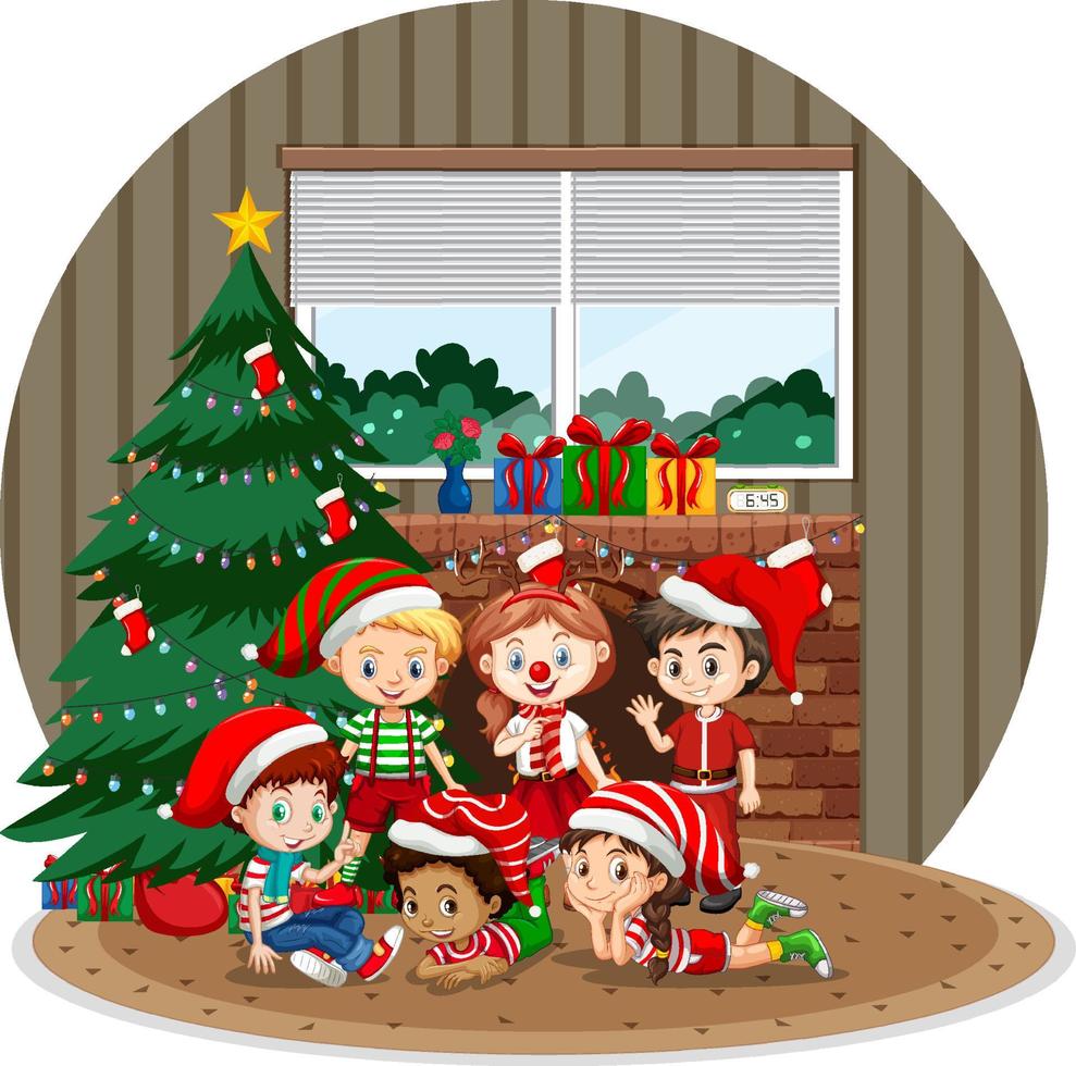 Happy children celebrating Christmas at home vector