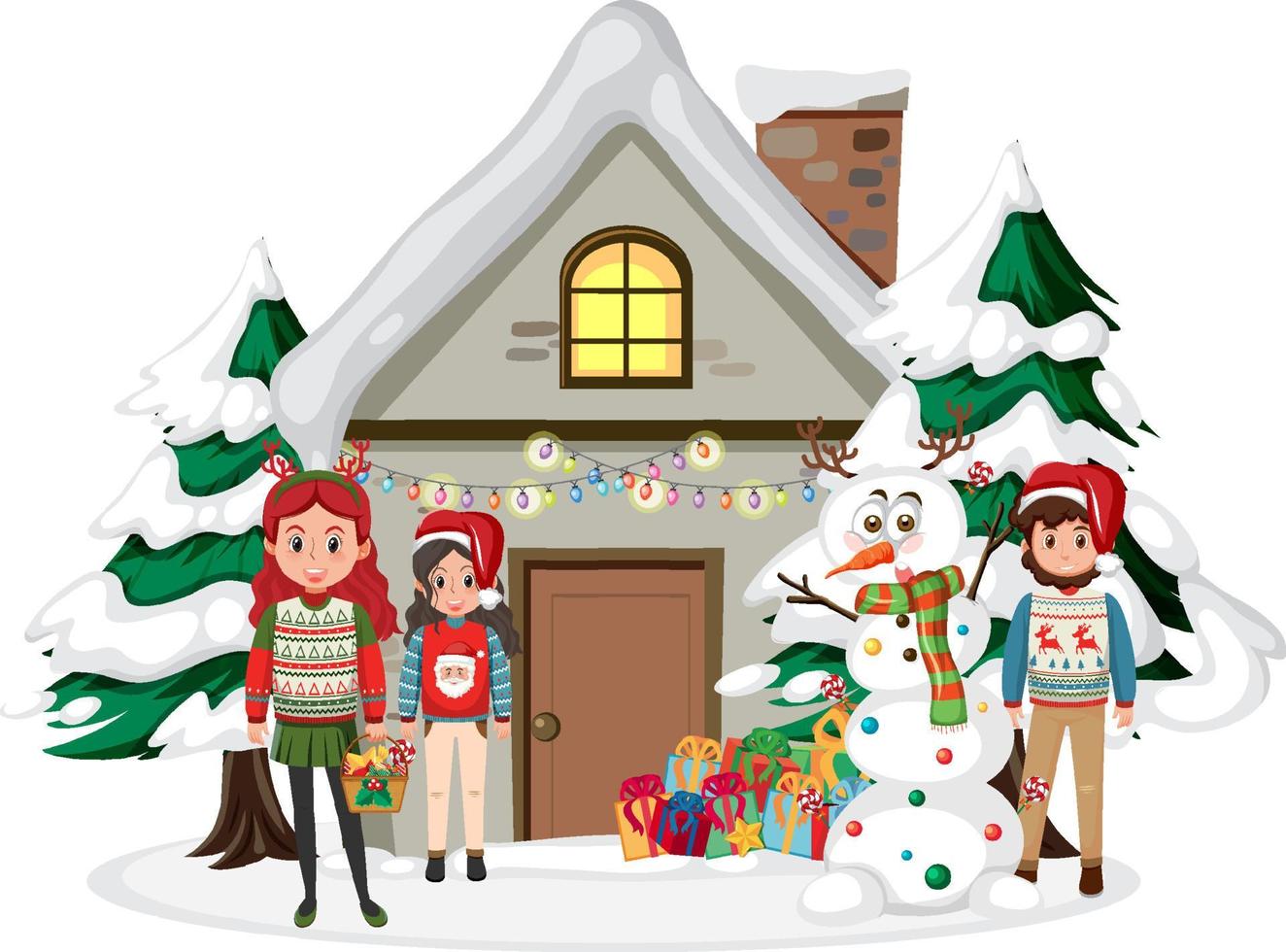 Happy family celebrating Christmas at home vector