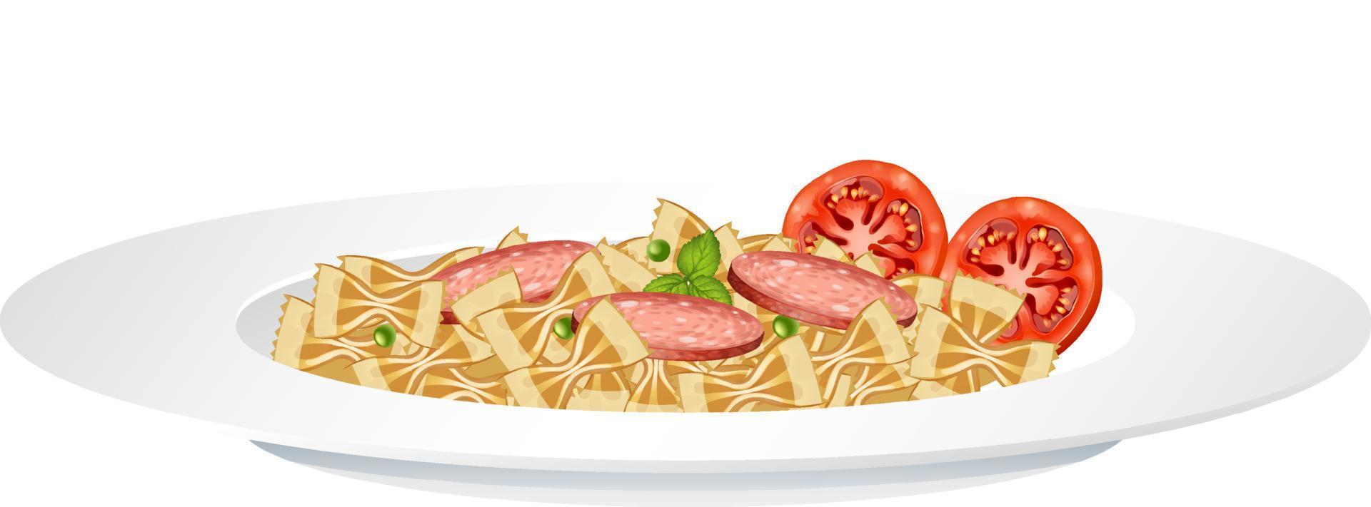 Pasta farfalle with salami and tomato vector