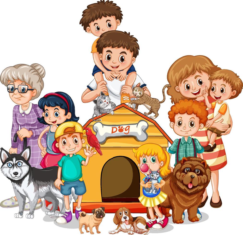 Happy family with their pet vector