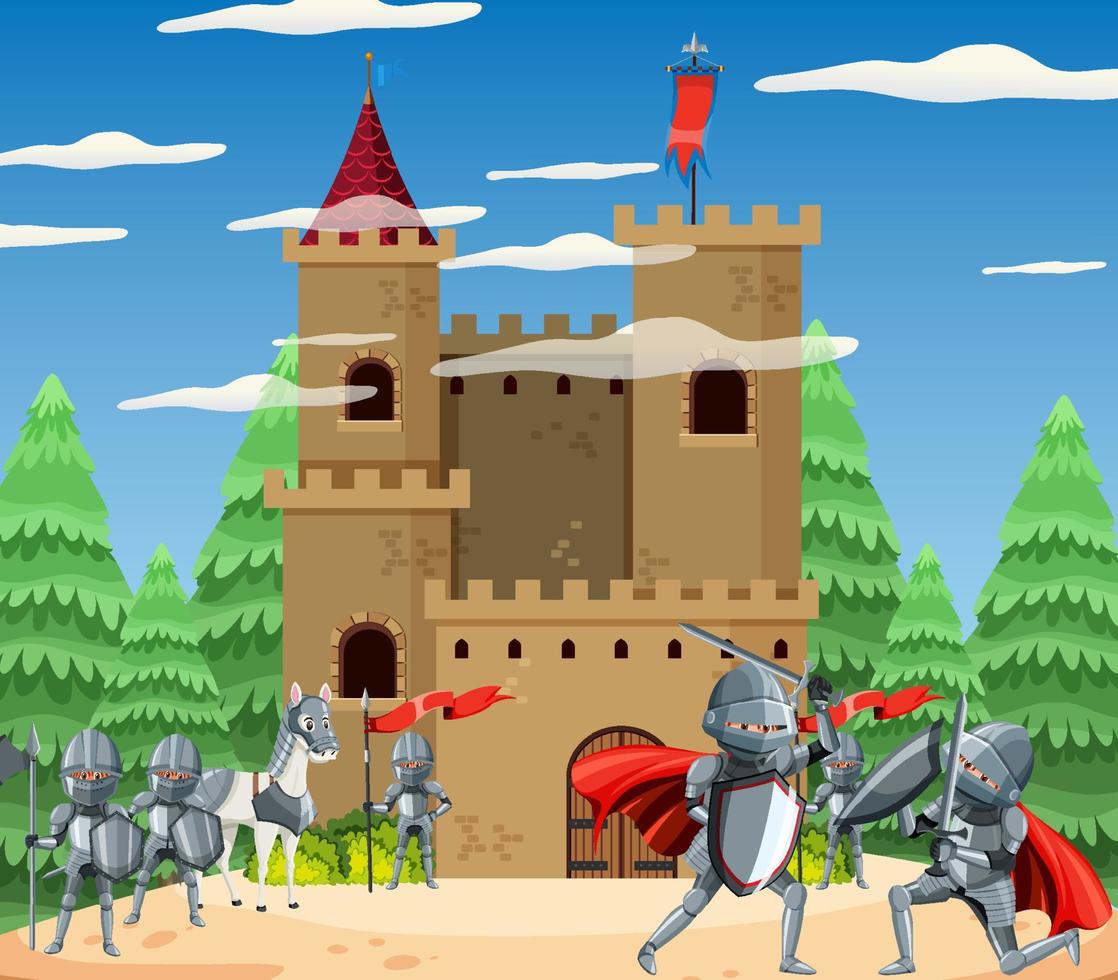 escena del torneo de justas de caballeros medievales vector