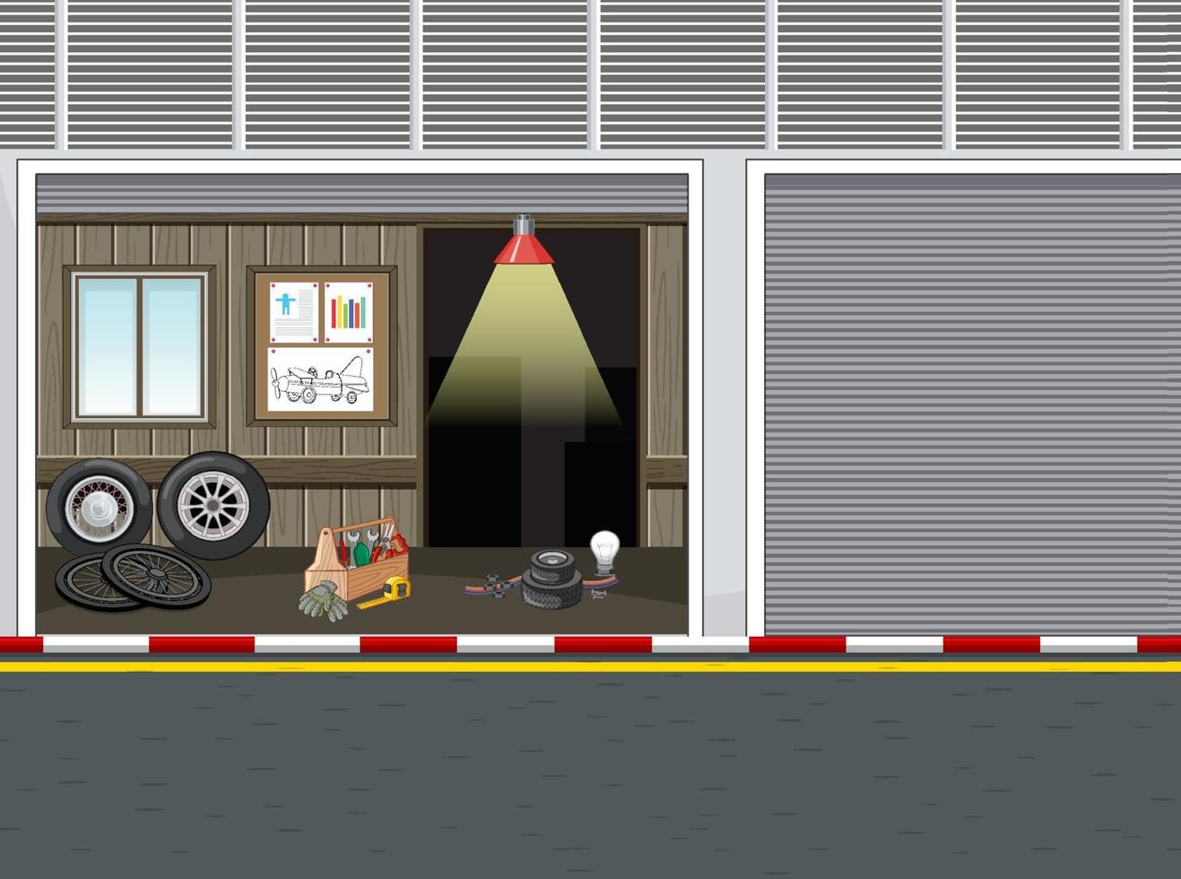 Garage scene in cartoon style vector