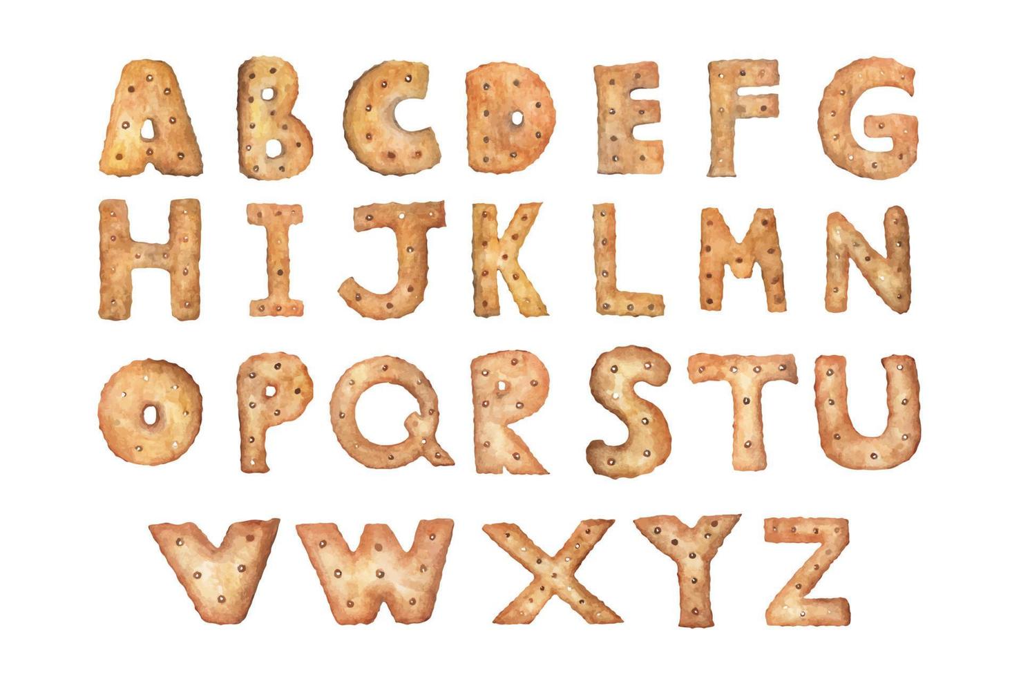 alfabeto de galletas. hornear abc. ilustración de acuarela vector