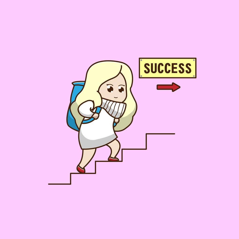 beautiful girl climbing the ladder of success vector