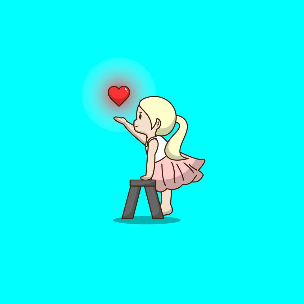 cute girl playing love symbol vector