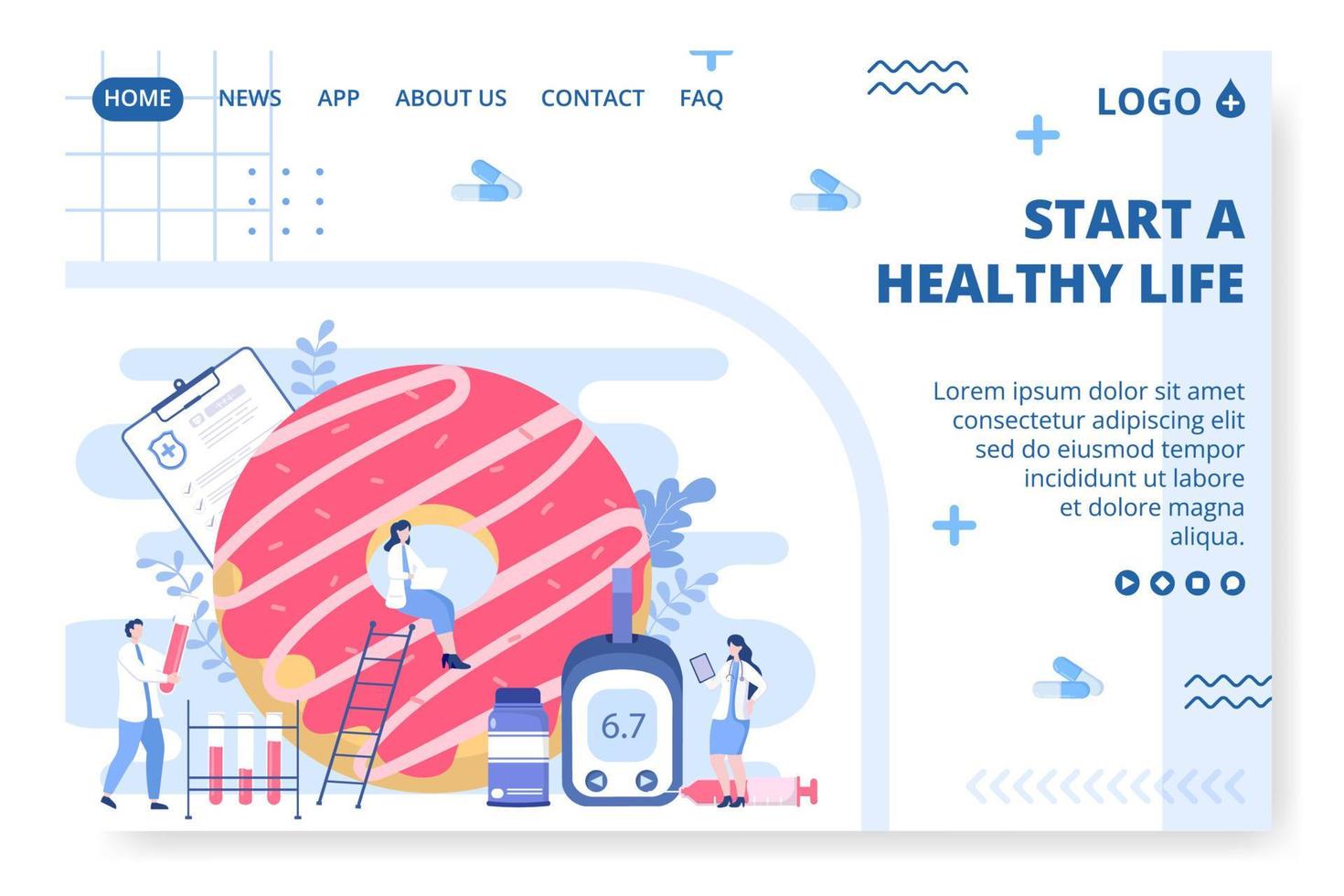 Diabetes Testing Landing Page Template Flat Design Illustration Editable of Square Background Suitable for Healthcare Social media or Greetings Card vector