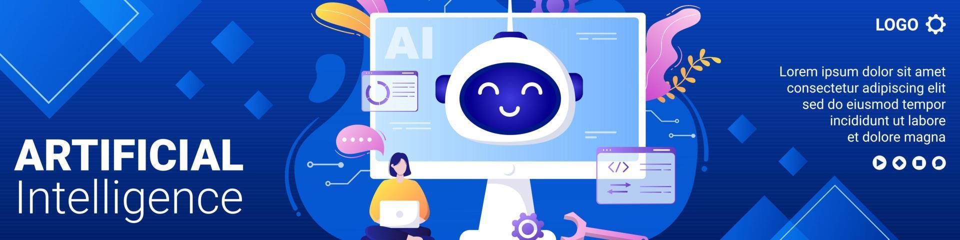 Artificial Intelligence Digital Brain Technology Banner Template Flat Illustration Editable of Square Background for Social media or Greetings Card vector