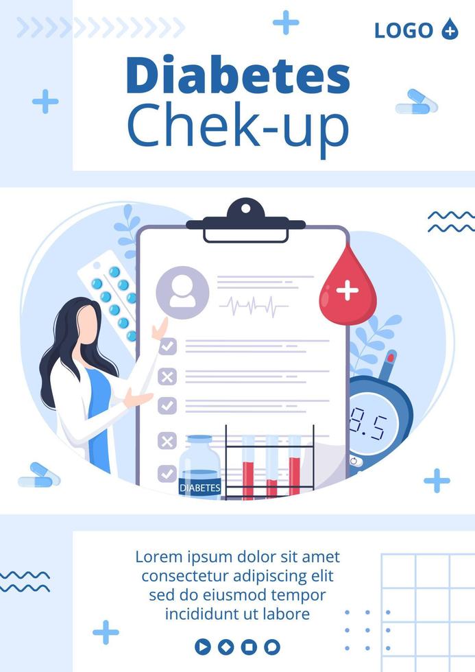 ilustración de diseño plano de plantilla de volante de prueba de diabetes editable de fondo cuadrado adecuado para redes sociales de atención médica o tarjeta de saludos vector