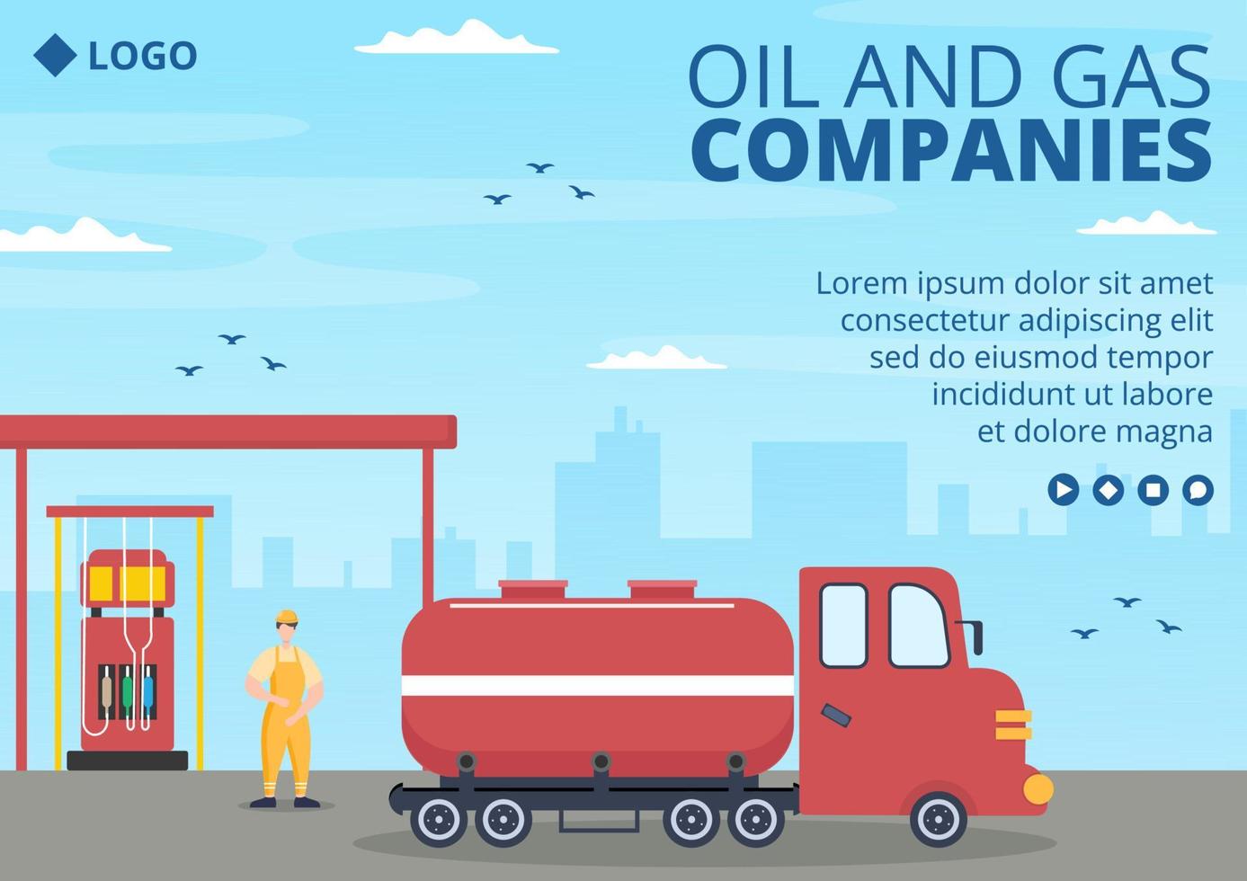Ilustración de diseño plano de plantilla de folleto de la industria del gas y petróleo editable de fondo cuadrado para redes sociales o tarjeta de saludos vector