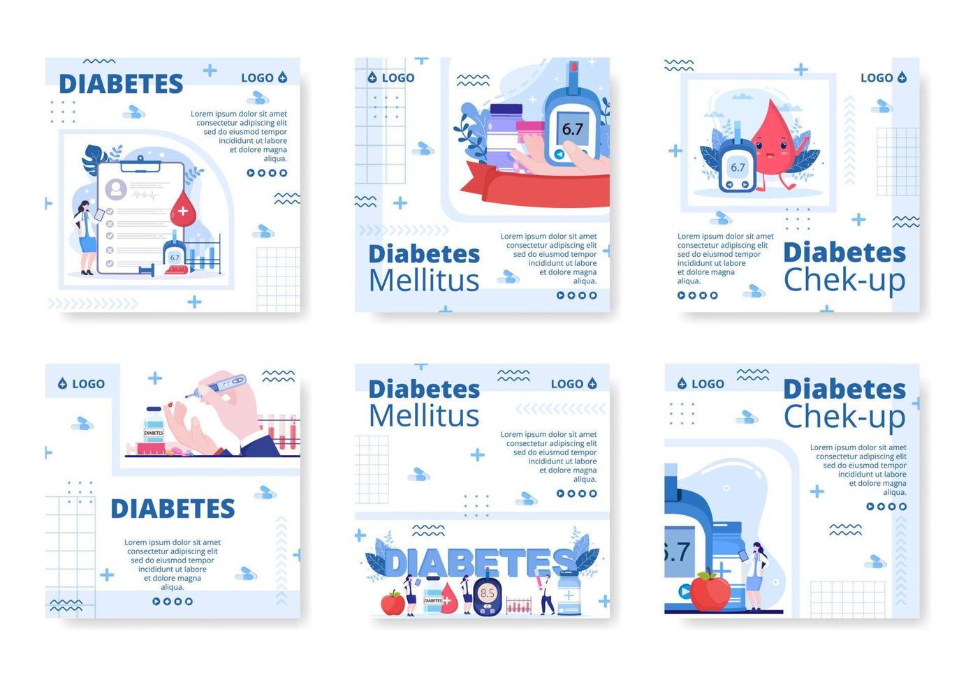 ilustración de diseño plano de plantilla de publicación de prueba de diabetes editable de fondo cuadrado adecuado para redes sociales de atención médica o tarjeta de saludos vector