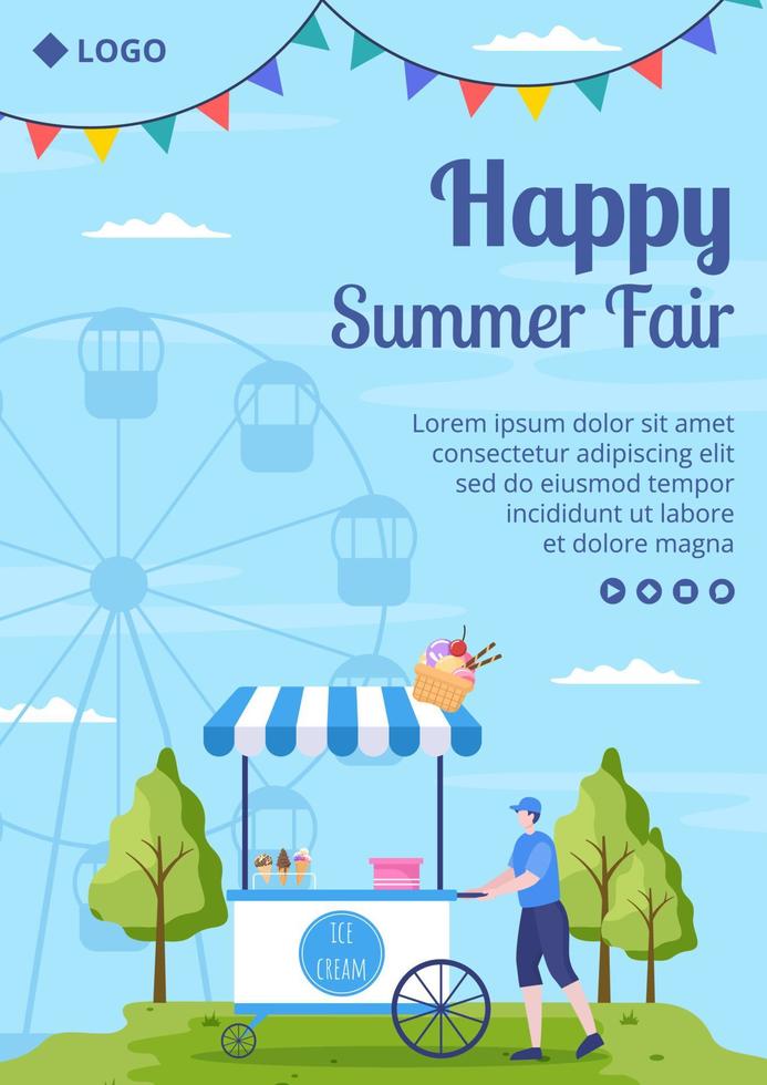 Summer Fair of Carnival, Circus, Fun Fair or Amusement Park Flyer Template Flat Illustration Editable of Square Background for Social Media vector