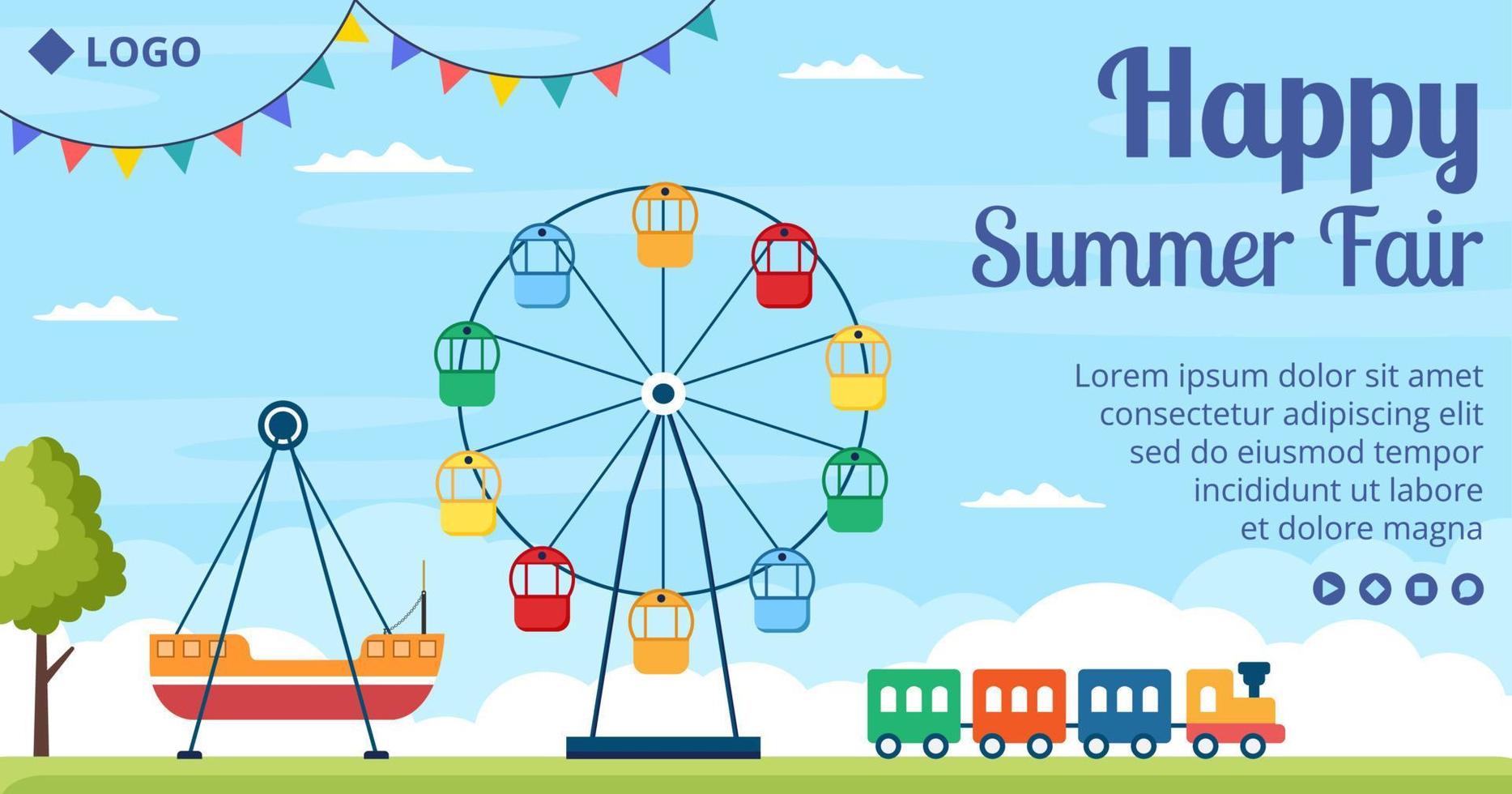 Summer Fair of Carnival, Circus, Fun Fair or Amusement Park Post Template Flat Illustration Editable of Square Background for Social Media vector