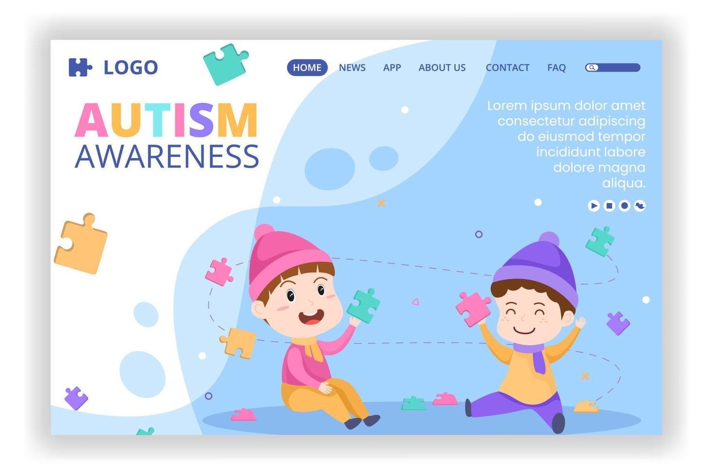 World Autism Awareness Day Landing Page Template Flat Illustration Editable of Square Background Suitable for Social media or Greetings Card vector
