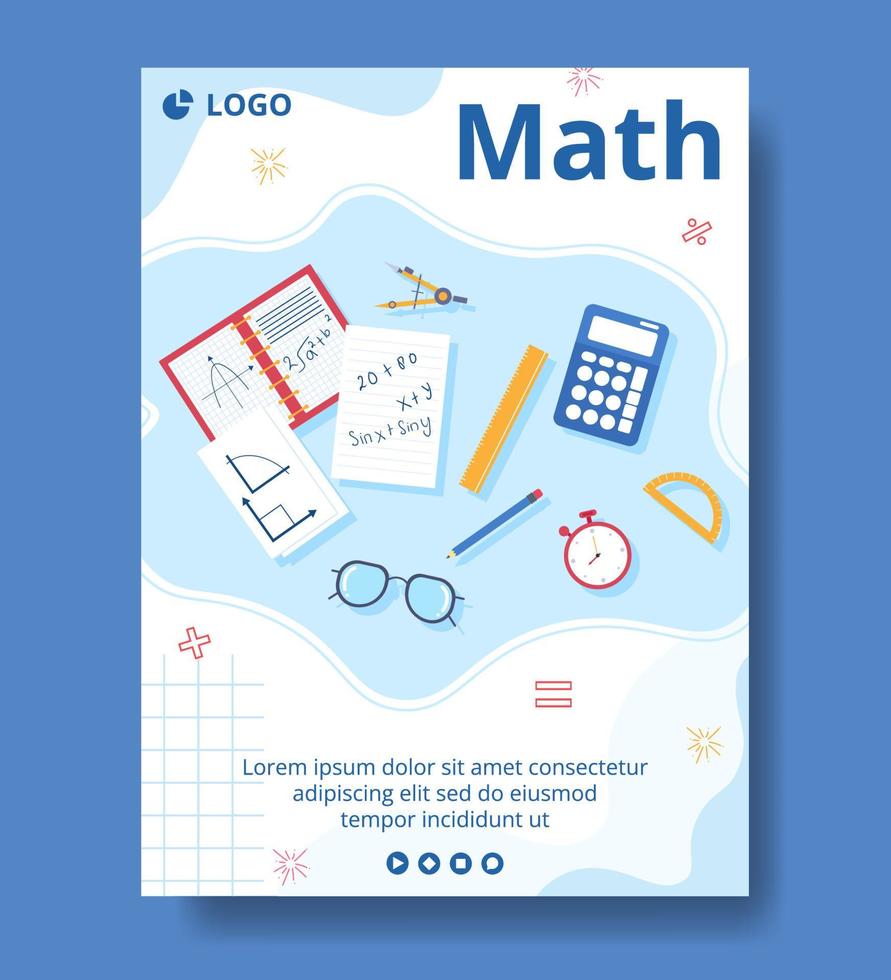 Learning Mathematics Education and Knowledge Poster Template Flat Illustration Editable of Square Background Suitable for Social Media or Web vector