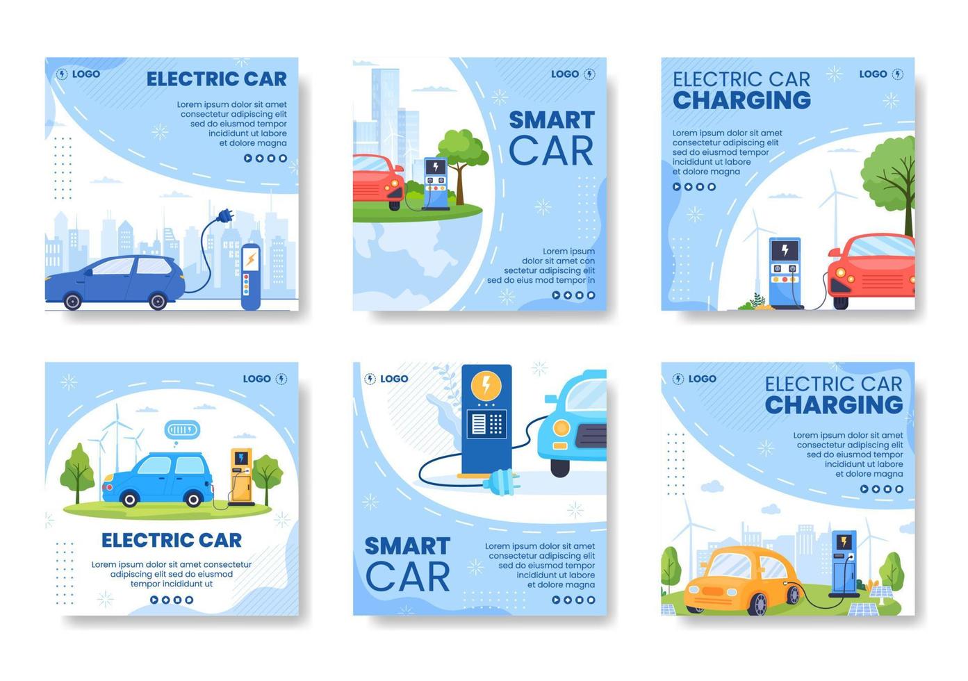 Charging Electric Car Batteries Post Template Flat Illustration Editable of Square Background Suitable for Social Media or Web Internet Ads vector