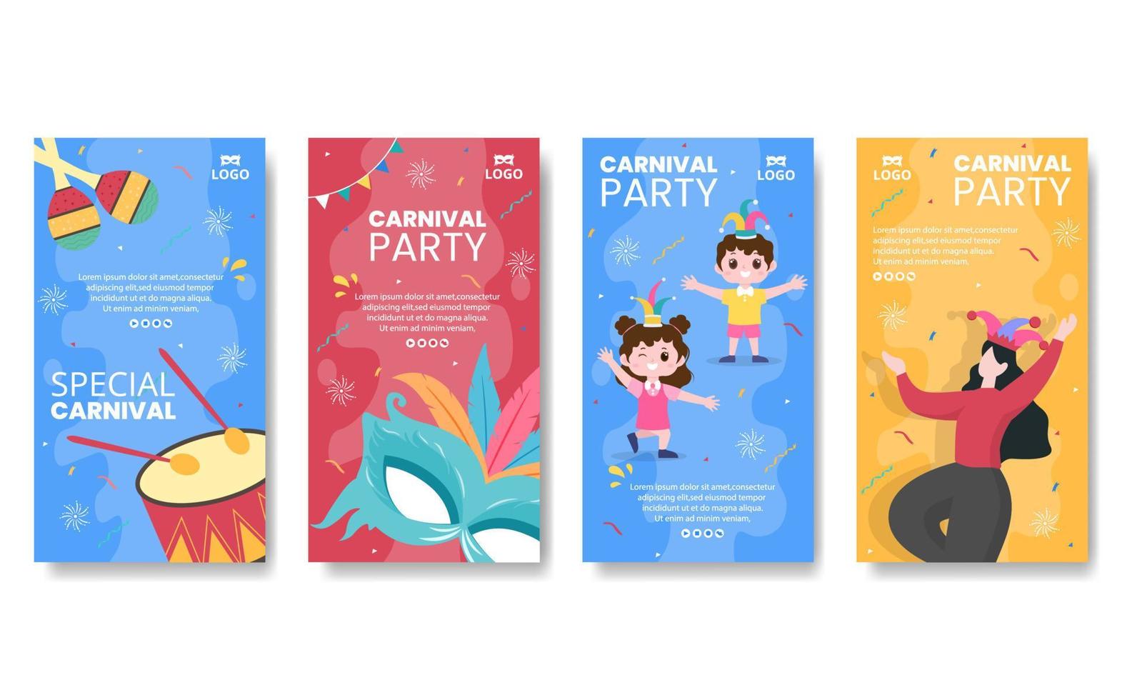 Happy Carnival Celebration Stories Template Flat Illustration Editable of Square Background Suitable for Social Media or Greeting Card vector