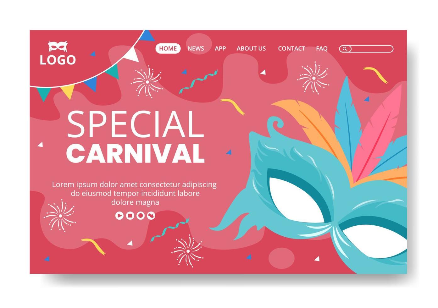 Happy Carnival Celebration Landing Page Template Flat Illustration Editable of Square Background Suitable for Social Media or Greeting Card vector