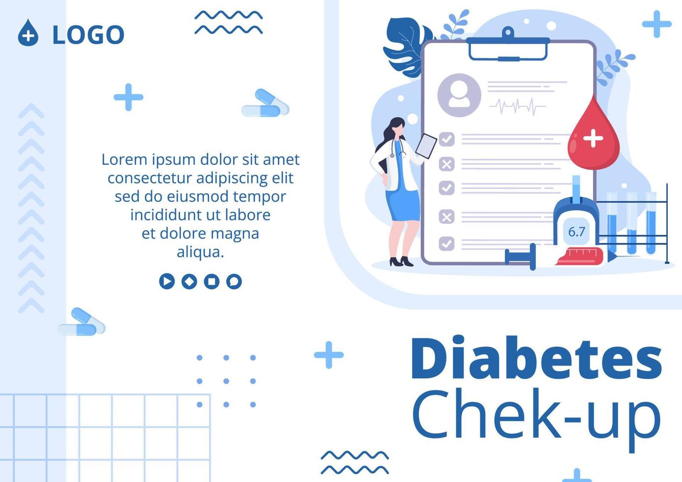 Diabetes Testing Brochure Template Flat Design Illustration Editable of Square Background Suitable for Healthcare Social media or Greetings Card vector