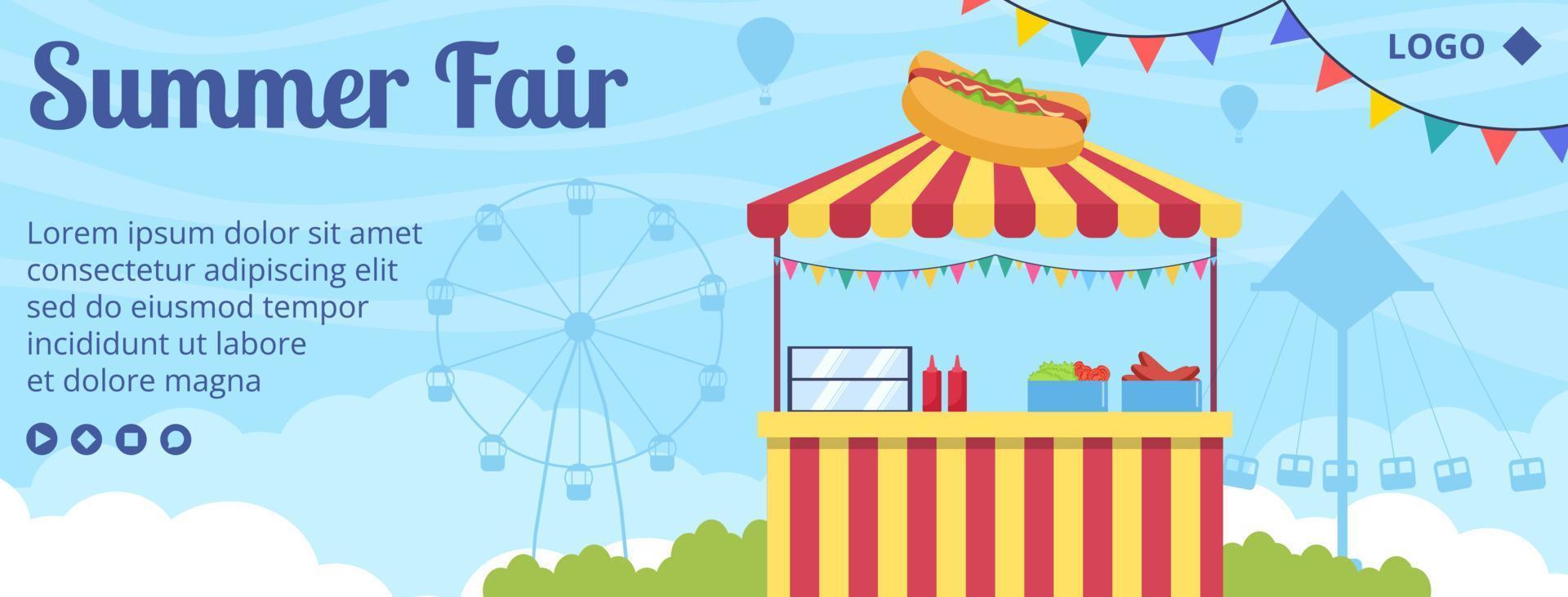 Summer Fair of Carnival, Circus, Fun Fair or Amusement Park Cover Template Flat Illustration Editable of Square Background for Social Media vector