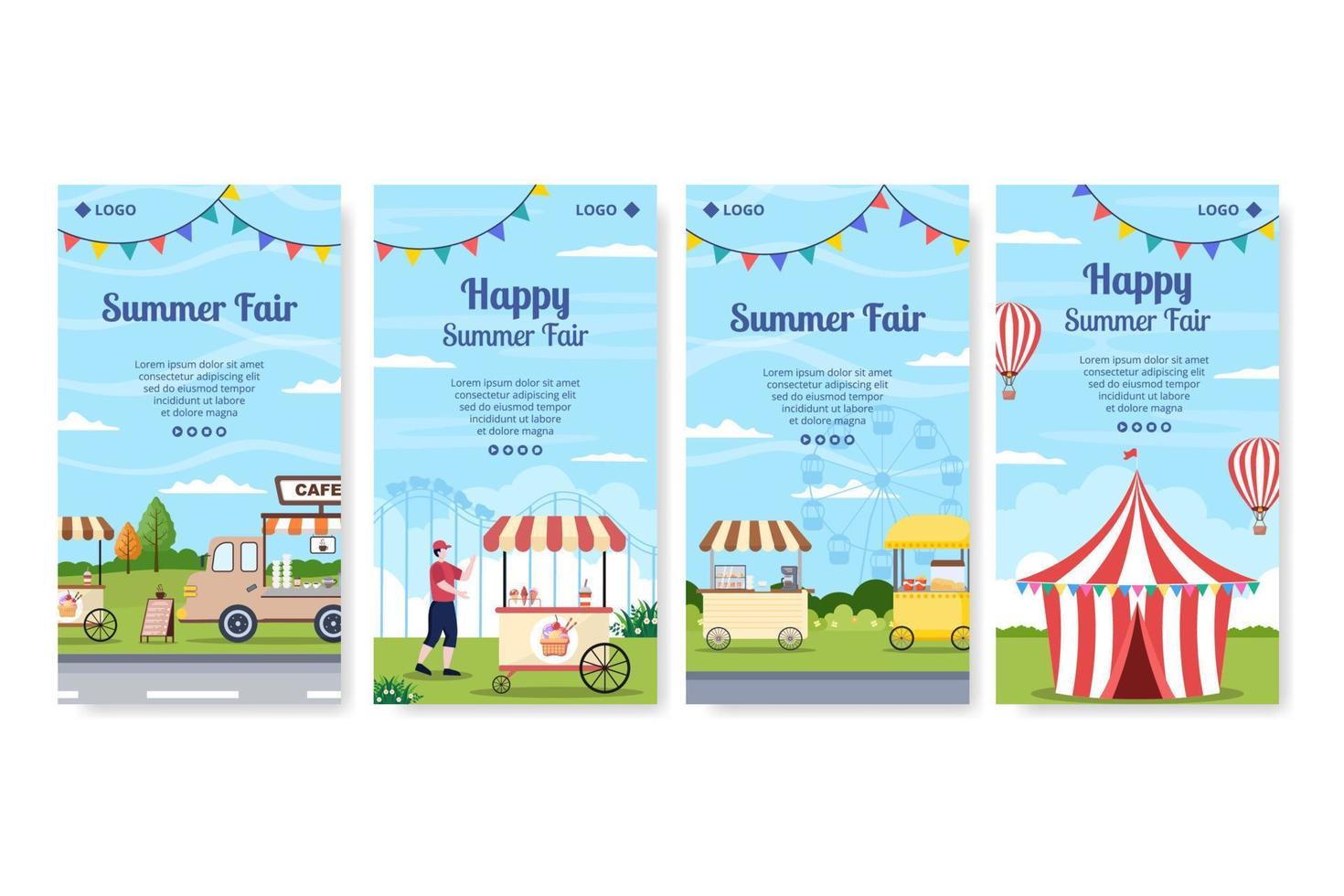 Summer Fair of Carnival, Circus, Fun Fair or Amusement Park Stories Template Flat Illustration Editable of Square Background for Social Media vector