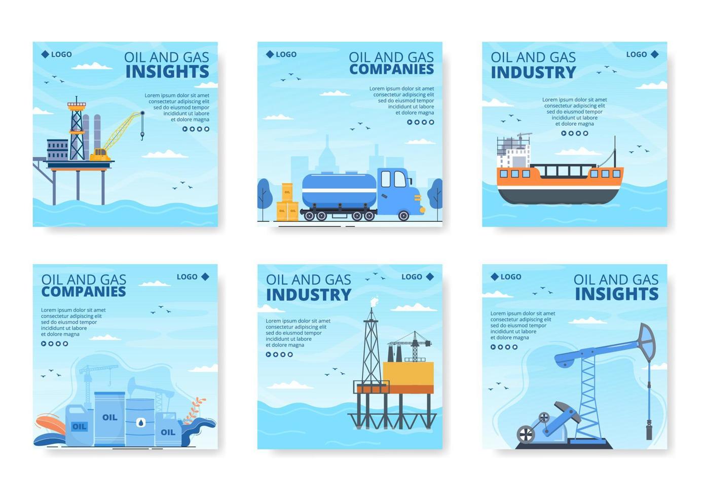 Oil Gas Industry Post Template Flat Design Illustration Editable of Square Background for Social media or Greetings Card vector