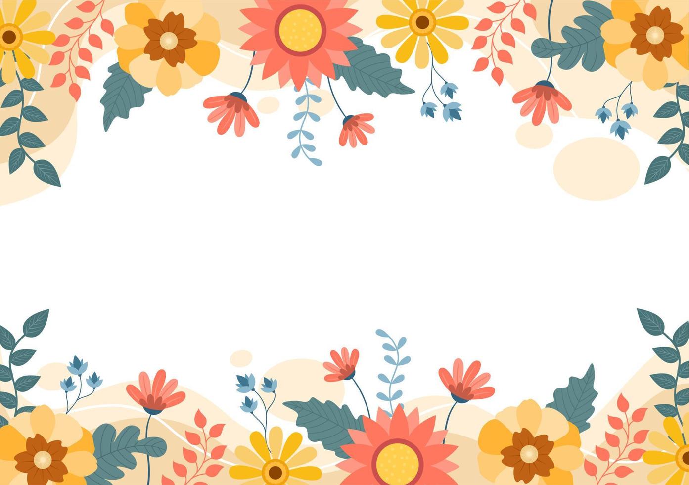 fondo de primavera con temporada de flores y plantas para promociones, revistas, publicidad o sitios web. ilustración de vector plano de naturaleza