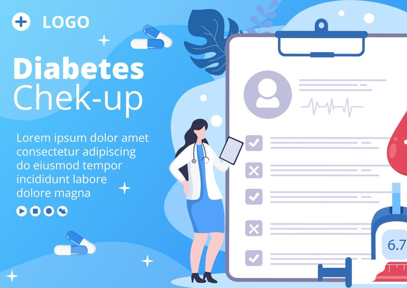 plantilla de folleto de prueba de diabetes ilustración de diseño plano editable de fondo cuadrado adecuado para redes sociales de atención médica o tarjeta de saludos vector