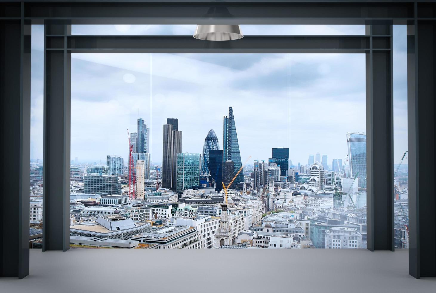 interior space of modern empty office interior with london city background photo