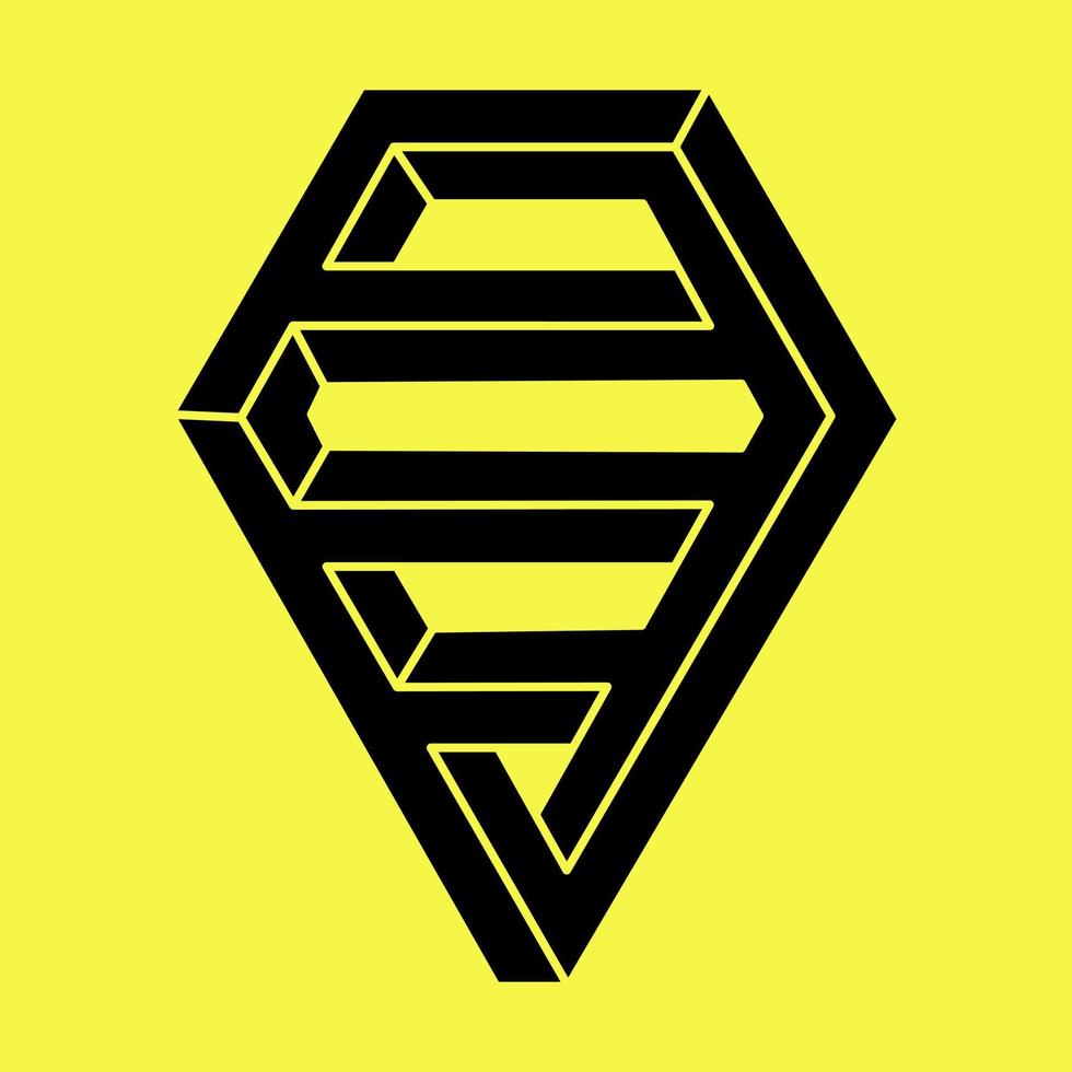 Impossible shapes. Sacred geometry. Optical illusion figure. Abstract eternal geometric object. Impossible endless outline. Op art. Impossible geometry shape on a yellow background. vector