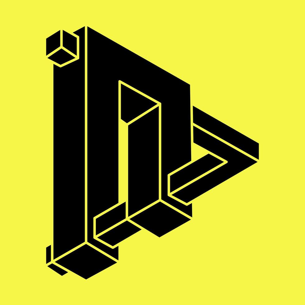 Impossible shapes. Sacred geometry. Optical illusion figure. Abstract eternal geometric object. Impossible endless outline shape. Optical art. Impossible geometry shape on a yellow background. vector