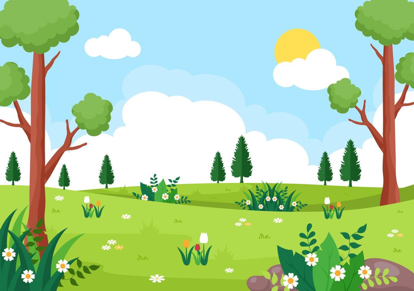 fondo de paisaje de primavera con temporada de flores, arco iris y planta  para promociones, revistas, publicidad o sitios web. ilustración de vector  de naturaleza 5311981 Vector en Vecteezy