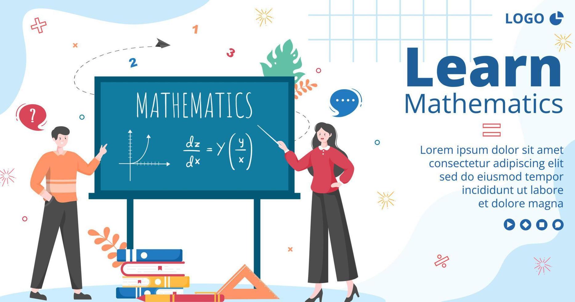 Learning Mathematics Education and Knowledge Post Template Flat Illustration Editable of Square Background Suitable for Social Media or Web vector
