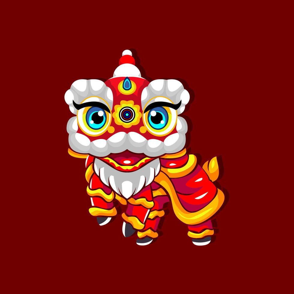 Flat chinese new year lion dance illustration vector