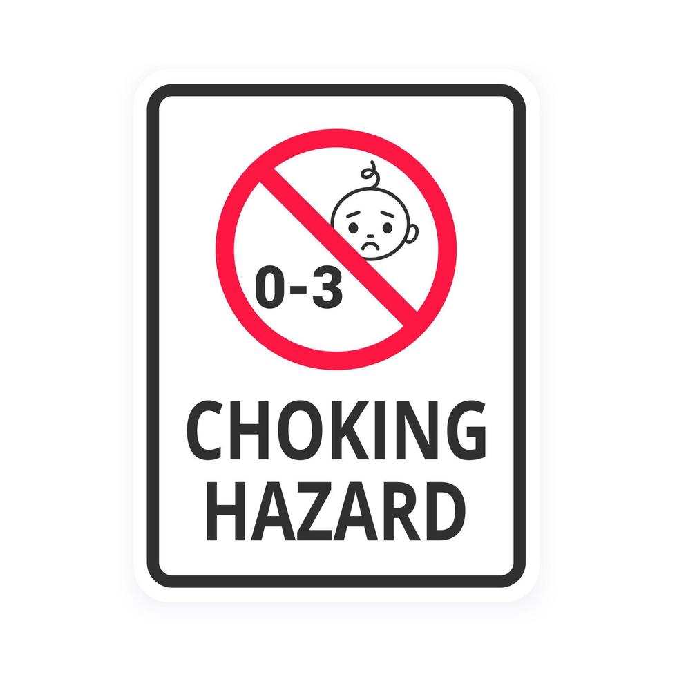 Choking hazard forbidden sign sticker not suitable for children under 3 years isolated on white background. vector