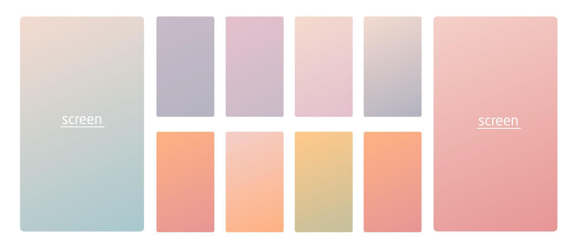 Vibrant and soft pastel gradient smooth color background set for devices, pc and modern smartphone screen soft pastel color backgrounds vector ux and ui design illustration.