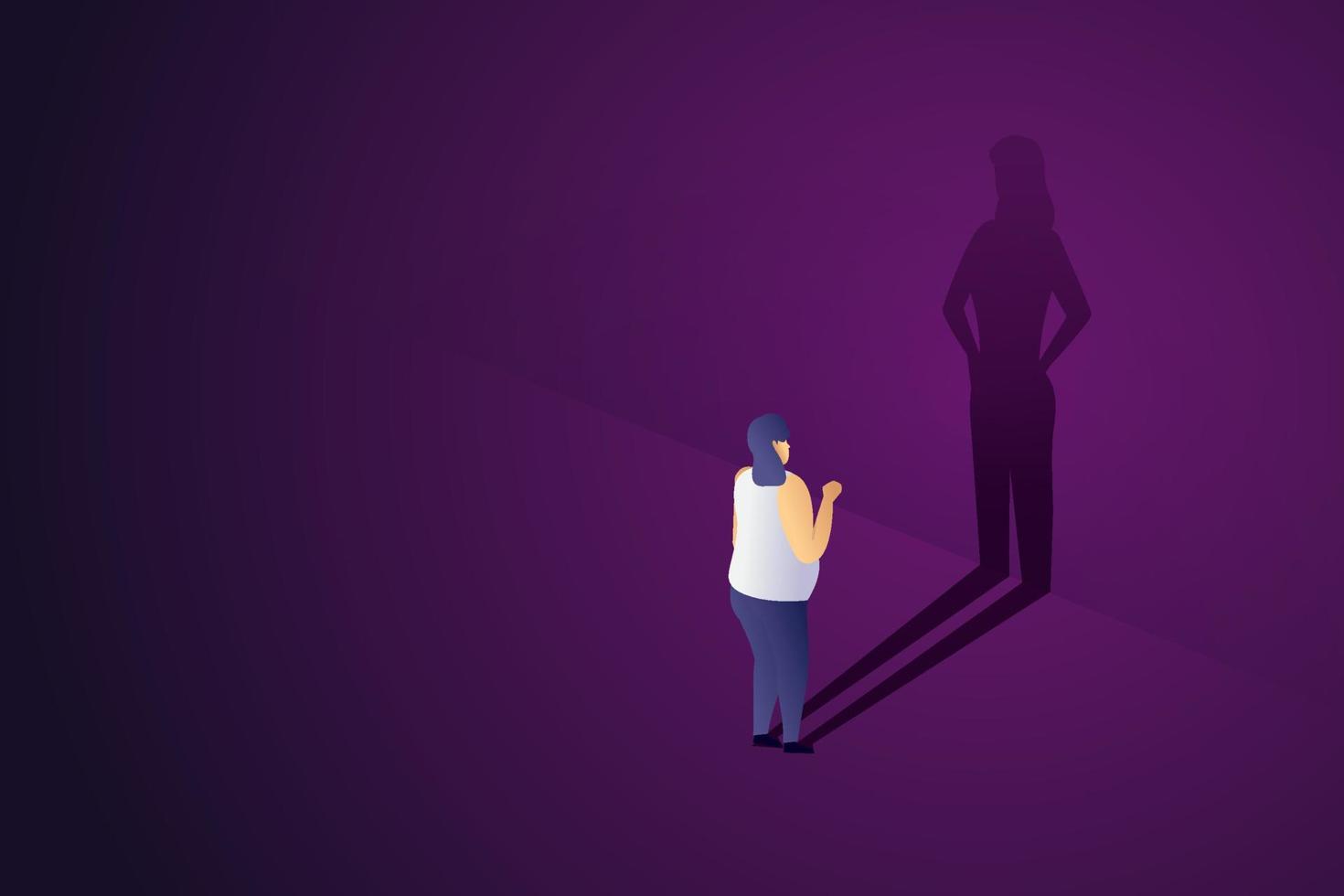 Fat girl and slim girl shadow on wall. vector