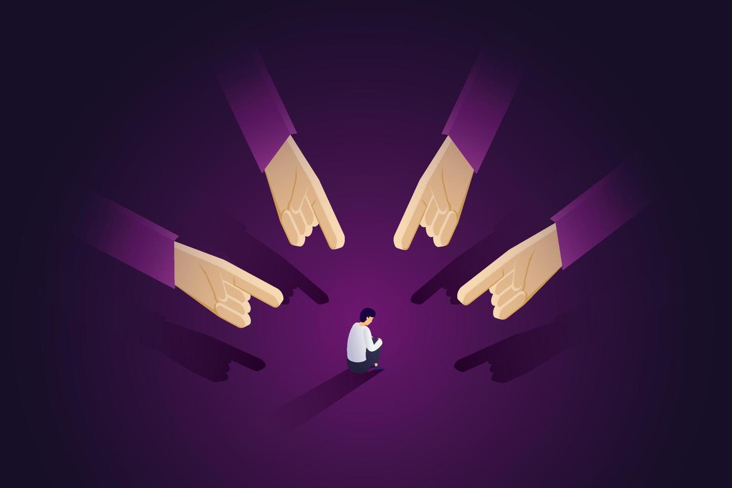 Boy surrounded by the hands of the surrounding people pointed at him. vector