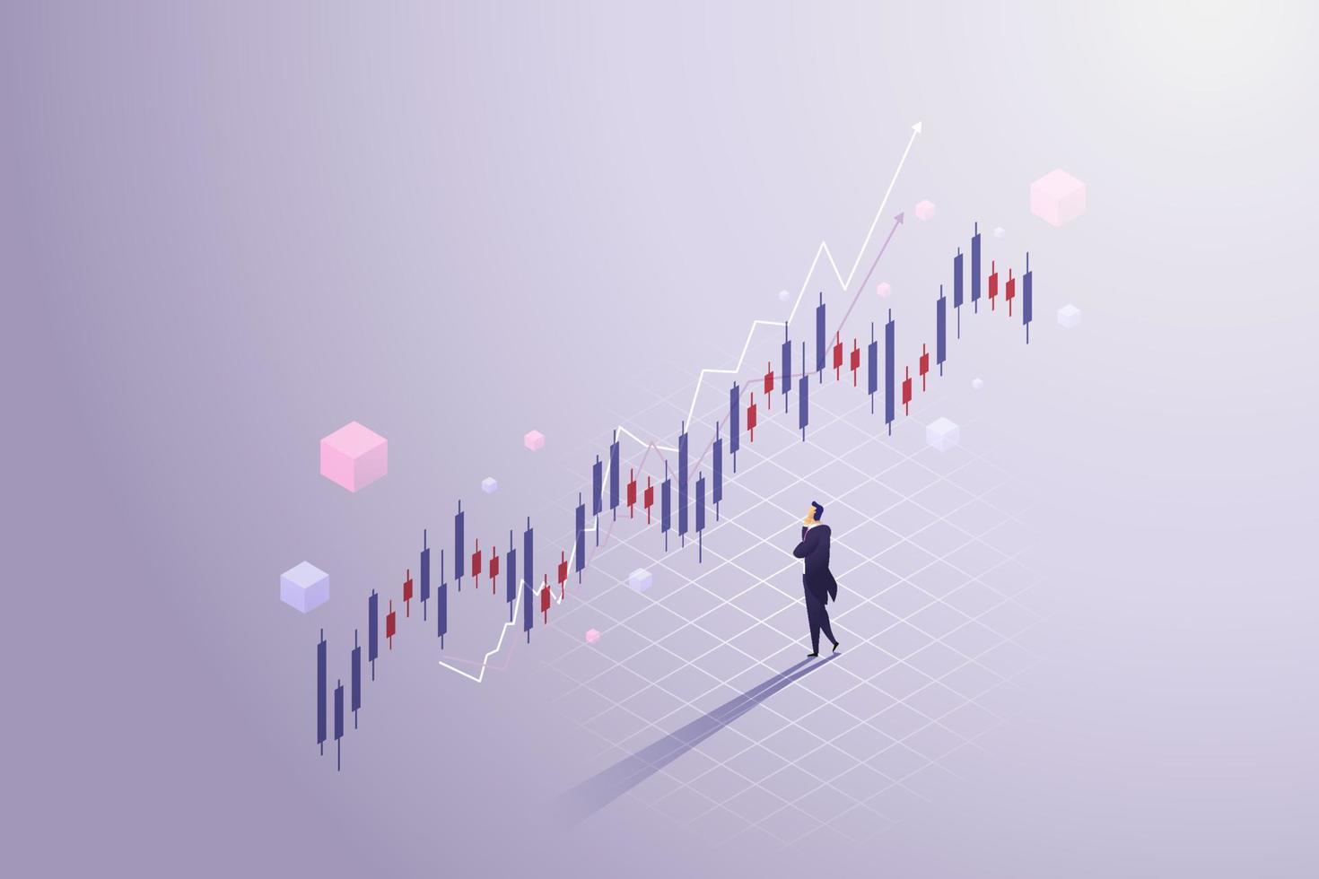 Businessman analyzing business candlestick chart stock market trading. vector