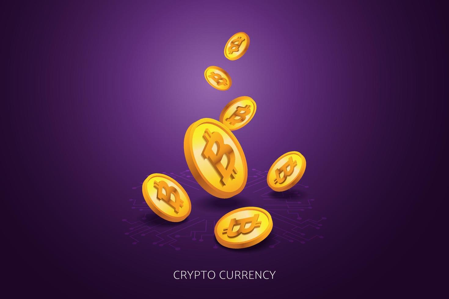 Bitcoin digital currency on purple digital background. vector