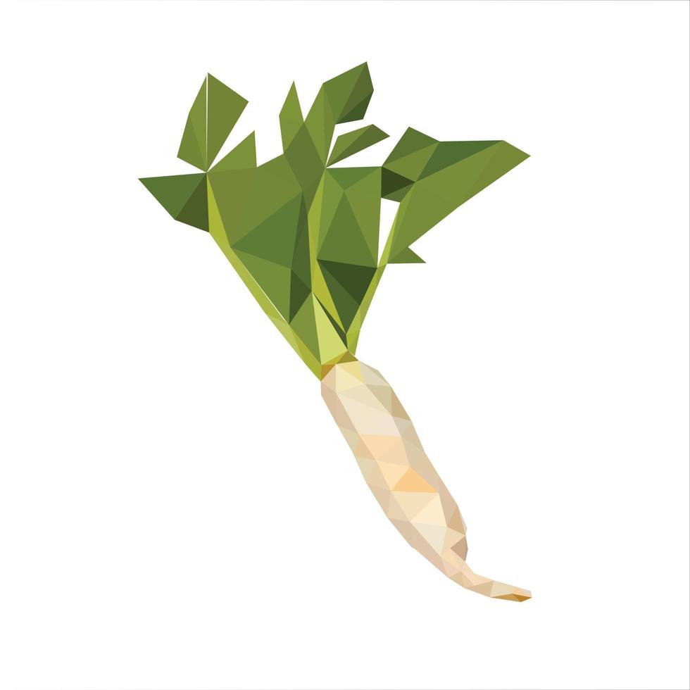 radish with green stem isolated vegetable root diamond low poly vector art