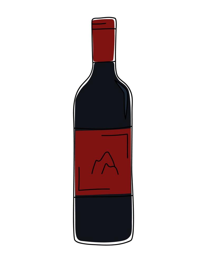 Hand drawn bottle of red wine. vector