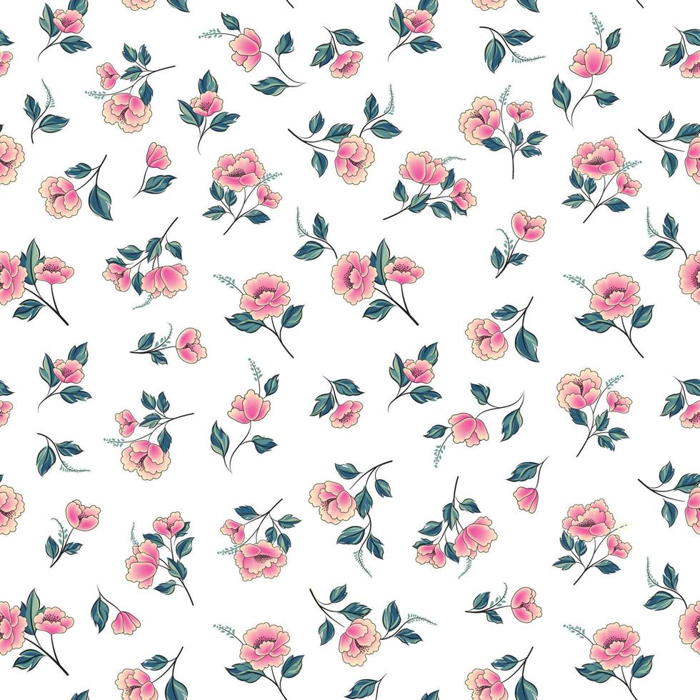 Floral seamless pattern. Flowers with leaves ornamental background. Flourish nature garden texture vector